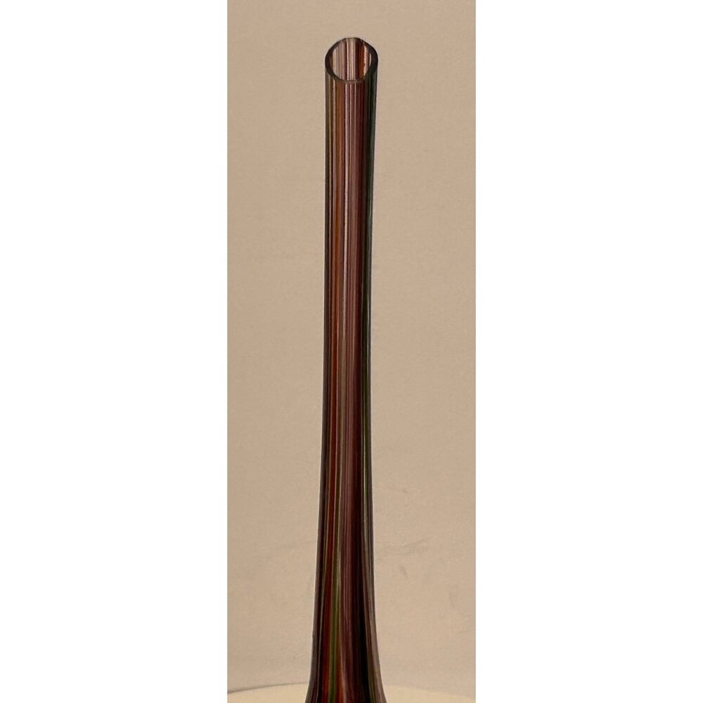 Hand Blown Murano Style Glass Bud Vase w/ Long Neck Multicolor Confetti Stretch - Picture 4 of 7